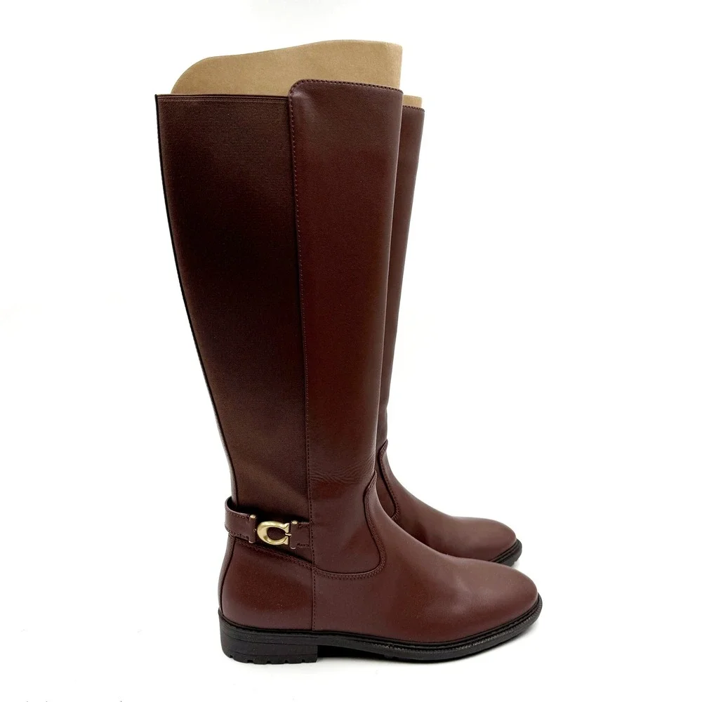 Coach Faith Riding Boots Walnut Brown Leather Lug Knee High Sole Sz 9 - Picture 2 of 11